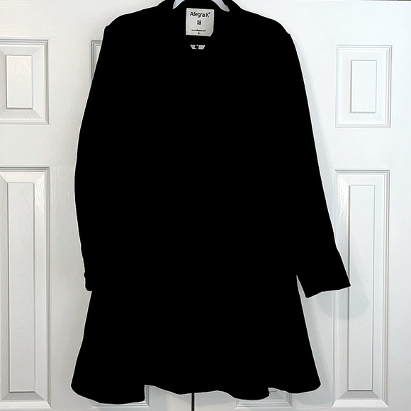 Allegra K woman’s A-line long sleeve, single breasted, peplum hem long coat - Picture 3 of 9